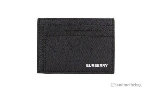 Portefeuille étui à clip carte Burberry Chase Business petit cuir noir grain argent - Photo 1 sur 3