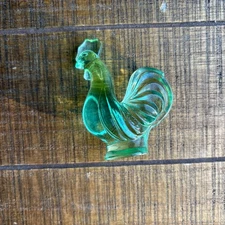 FENTON Sea Mist Green Aqua Blue Teal Glass Rooster Figurine Statue, 2.5" high