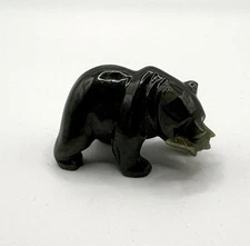Vintage Hand Carved Nephrite Jade Bear, Totem Animal, Miniature Sculpture No.1