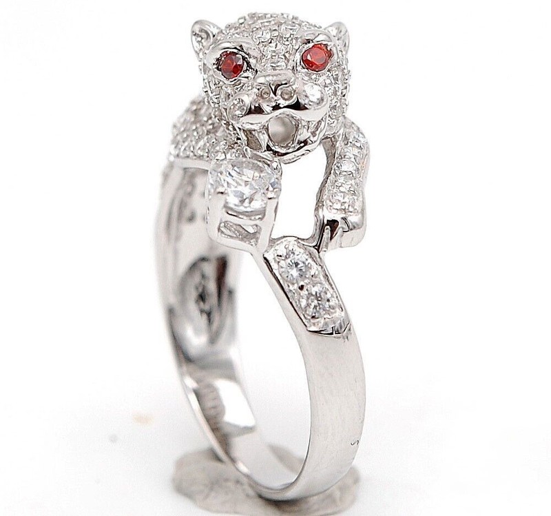 Panther 1CT  Fire Garnet 925 Sterling Silver Ring Sz 6 U1-1