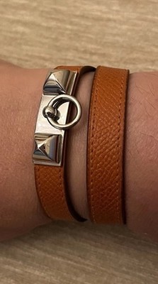 Hermes Rivale Double Tour braunes Lederarmband Damen