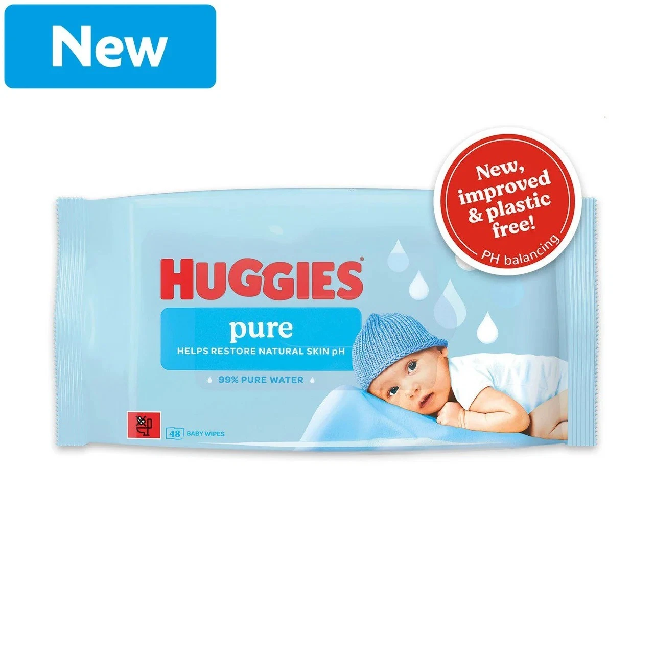 Huggies Pure Plastic Free Baby Wipes - Pack of 12 (576 Wipes) - 99% Water Wet