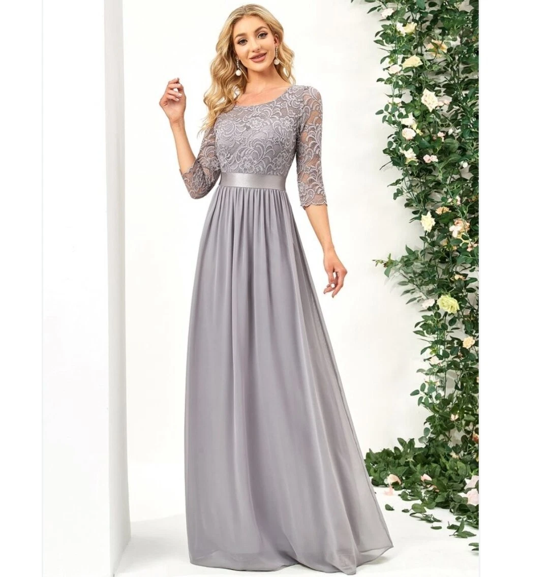 ever pretty grey dress EVERPRETTY Elegant V-Neck Ruffle Butterfly Sleeve Gray Bridesmaid Dress,  Guest Dress, Semi-Formal Dress For Wedding, Birthday Party, Graduation,  Valentine's Day