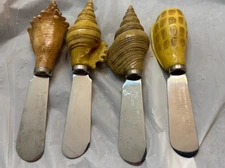 4 BOSTON WAREHOUSE SS APPETIZER/CHEESE, etc  SPREADERS/KNIVES~SEA SHELL HANDLES