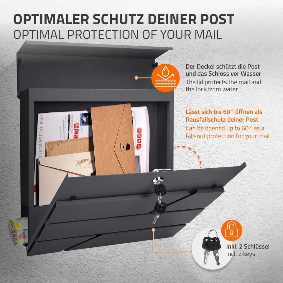 Cassetta postale da parete buca portalettere giornale da esterno design moderno - Immagine 3 di 4