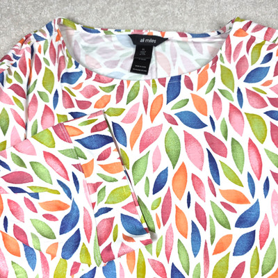 Ali Miles Blouse Top Womens XL White Tropical Abstract Leaf 3/4 Sleeve Trendy