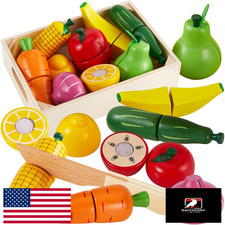 HERSITY Wooden Play Food Set, Cutting Fruits Veggies, Toddlers 1-3, Pretend Pl