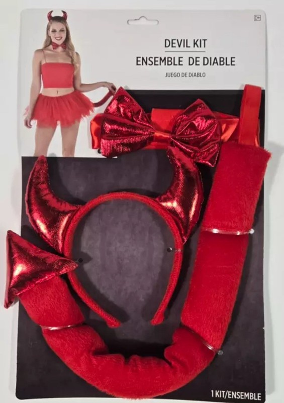 Devil Costume Kit - Headband with Horns, Collar Bow Tie & Tail