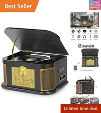 All-in-One Vinyl Record Player with Bluetooth, CD, Cassette Tape, AM/FM Radio...