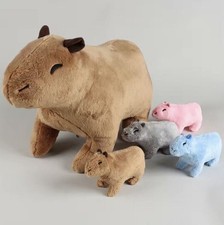 Capybara Family Stuffed Animal Mom/4 Babies Plush Cute Gift Toy Kids Adults