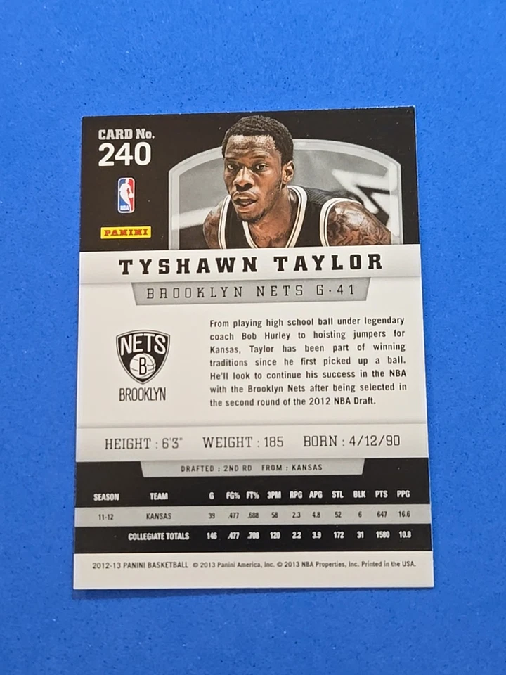 2012-13 Tyshawn Taylor ROOKIE RC Panini #240 - Image 2 of 2