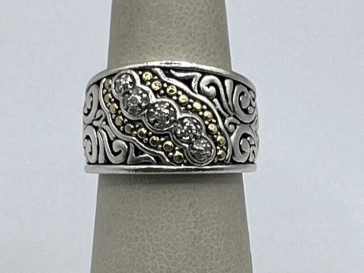 Anillo de diamantes de plata de ley 925 y oro amarillo de 18 quilates firmado por EFFY 0,10 TCW talla 8,5. Foto 4 de 4