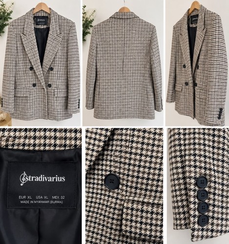 Stradivarius Women’s Houndstooth Double Breasted Blazer Jacket Size XL