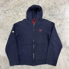 Tommy Jeans Hoodie Mens XL Navy Full Zip Fleece Sweatshirt Red Drawstring Logo