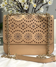 Chelsea 28 Dalia Perforated Faux Lather Shoulder Bag with Gold Tone Chain Strap.