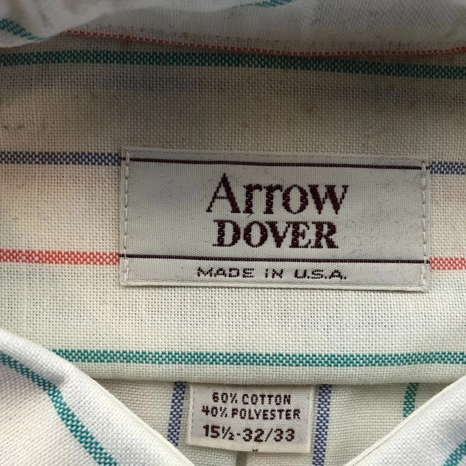 Camisas de vestir clásicas a rayas blancas con botones cuello talla 15,5 Arrow Dover para hombre Foto 3 de 4