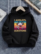 Boys' I Axolotl Questions Hooded Sweatshirt - Soft Knit Fabric, Cozy Long Sleeve