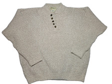 Vintage 90s Made In USA Eddie Bauer Beige Henley Sweater Large 100 Cotton knit