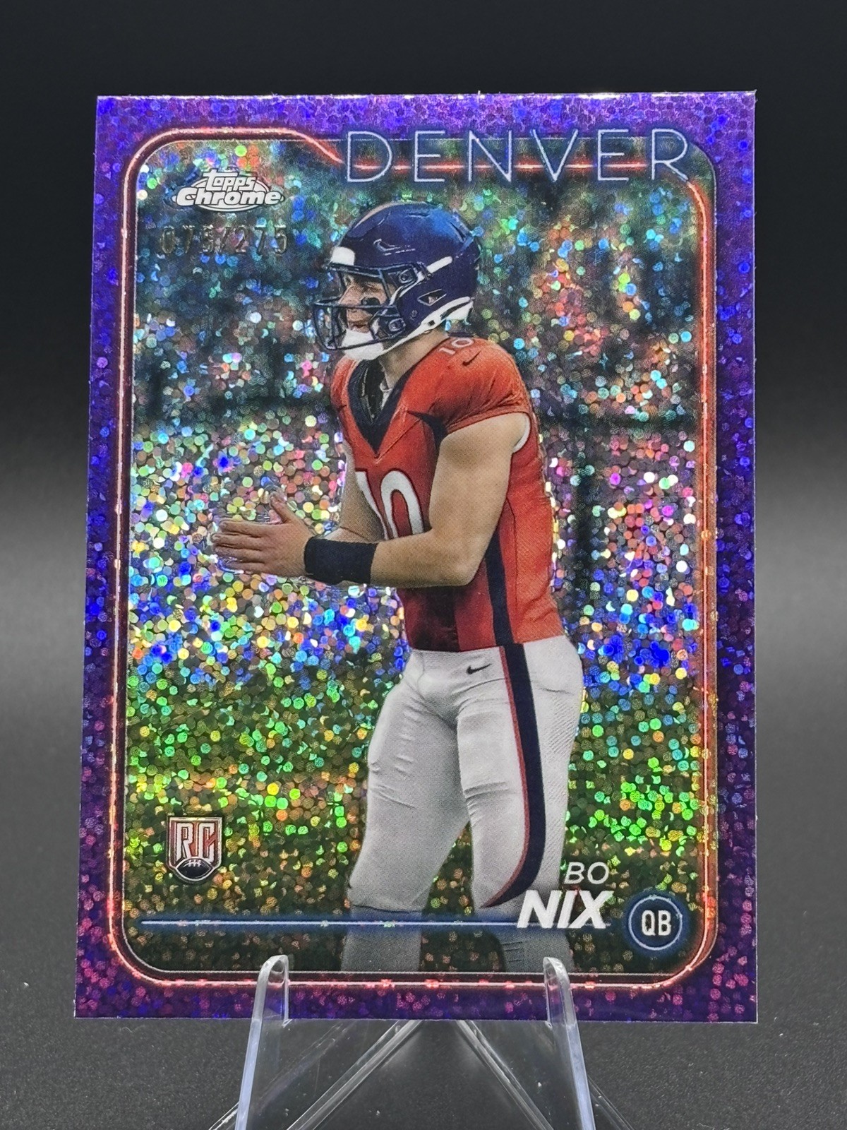 2024 Topps Chrome Purple Speckle Refractor Bo Nix #206 Rookie Card #'d / 275