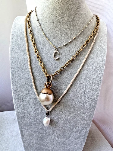 VTG  *3 Necklaces Stack* gold chain Jewelry Pearl costume estate coquette Lot