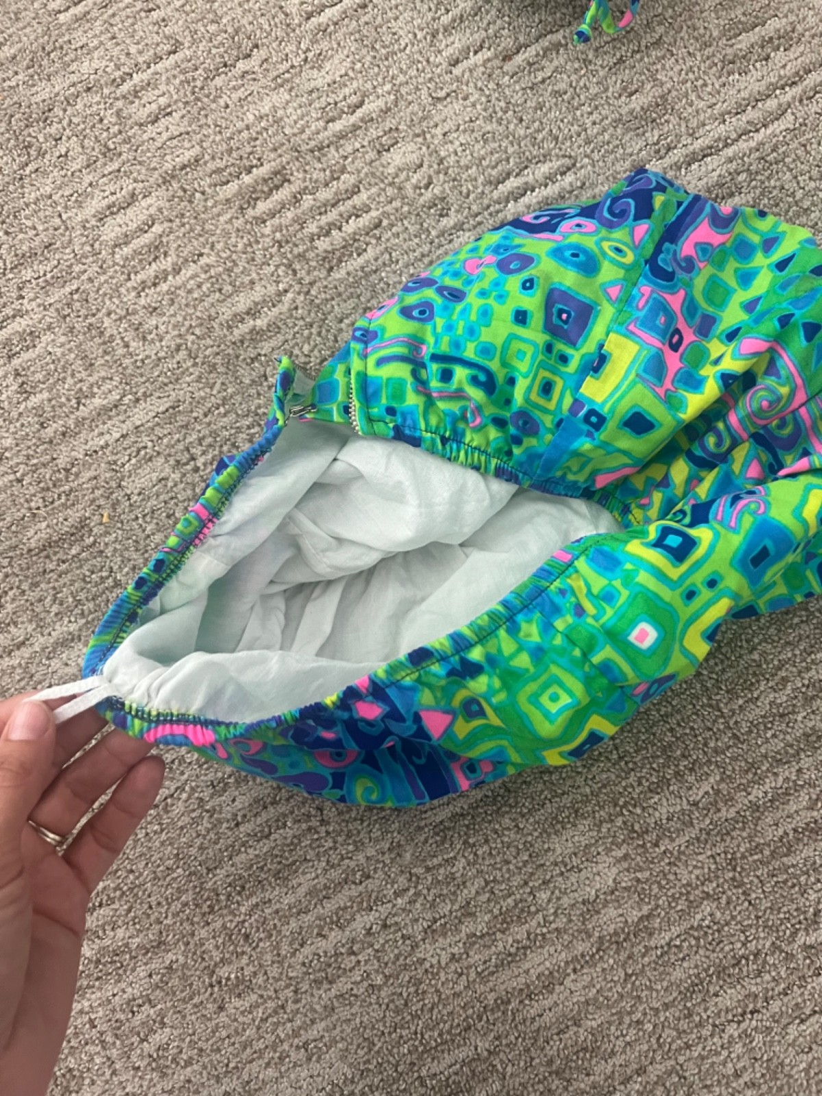 60s70s Vintage 3pc Mod Dayglow Barkcloth Bikini S… - image 6