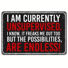 Retro Aluminum Tin Metal Sign Im Currently Unsupervised Funny 8x12