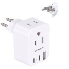 Brazil Power Adapter, Type N Plug with 2 Outlets 3 USB Ports for Travel