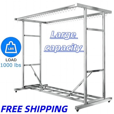 1000 LBS Rolling Commercial Clothing Garment Racks Double Rail Garden Adjustable