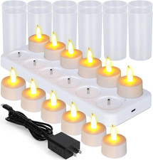 Rechargeable Candles Flameless Flickering Candles Tealights 12Pcs/Set with White