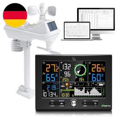 Urageuxy 7-In-1 Profi Wetterstation Mit Regenmesser Und Windmesser, Wetterstatio