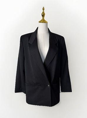 Vintage Nordstrom Point of View Black Wool Double Breasted Blazer 16 USA