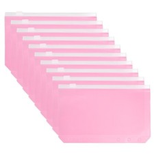 10Pcs A6 Binder Pockets, Plastic Sheet Protectors with 6 Holes, Pink