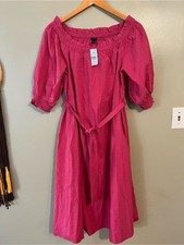 Ann Taylor Fuchsia Off-Shoulder Midi Dress with Belt Vacation Preppy MP NWT