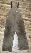 Vtg Carhartt BIBS Overalls USA 34/30 distressed and stained! READ 