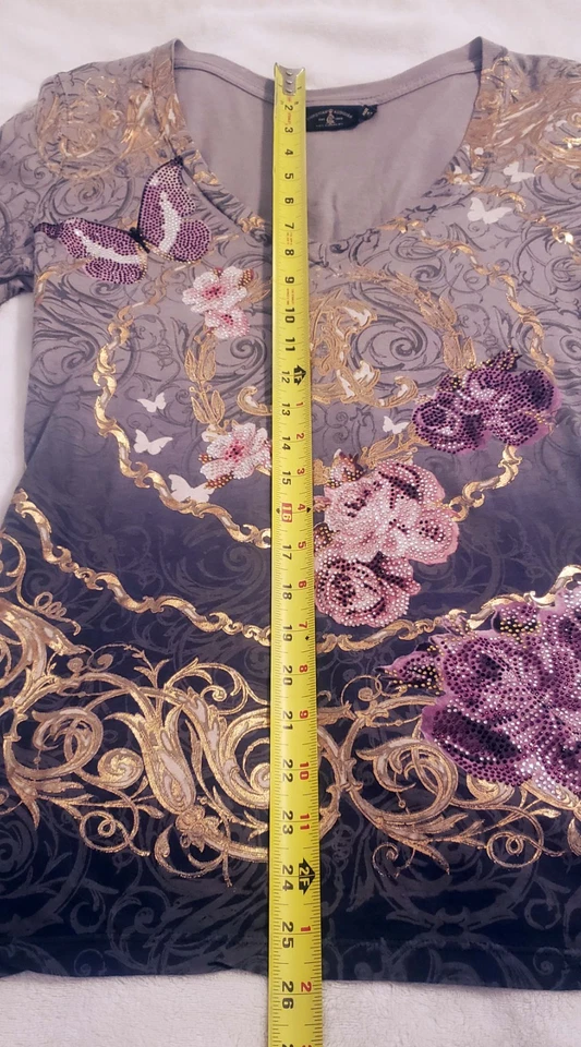 Christian Audiger Long Sleeve Graphic Shirt Top Womens Size S Y2K Grey Gold - Image 3 of 4