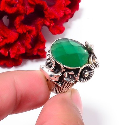 Green Onyx 925 Sterling Silver Frog Ring S.7.5 R111931