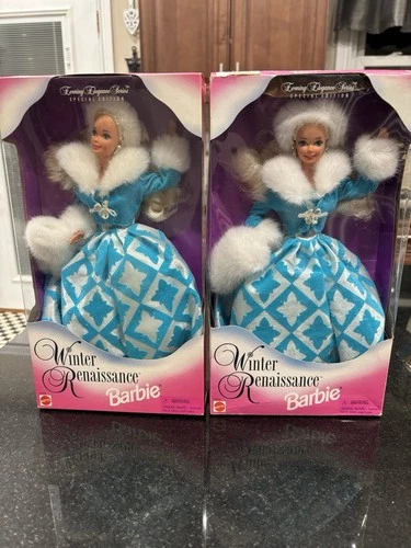 Vintage 1996 Set Of 2 Winter Renaissance Barbie Toy
