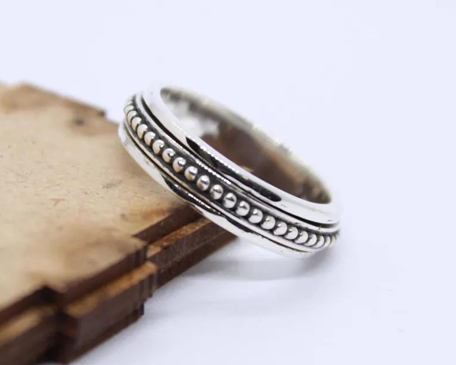 Handmade Elegant Beaded 925 Sterling Silver Spinner Meditation Ring