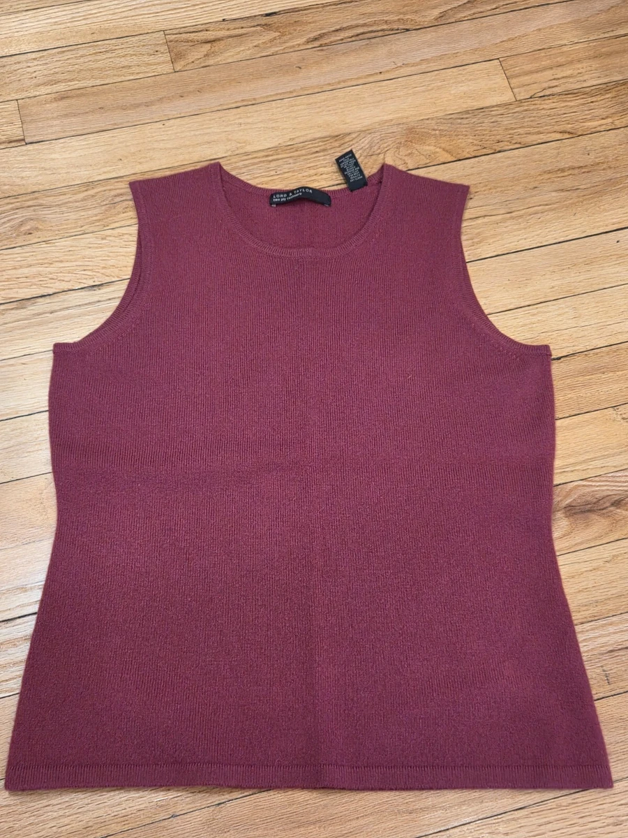 Pull Sans Manches Lord & Taylor - Col V Bordeaux - Taille M Femme - 100% Coton - Occasion Très Bon état