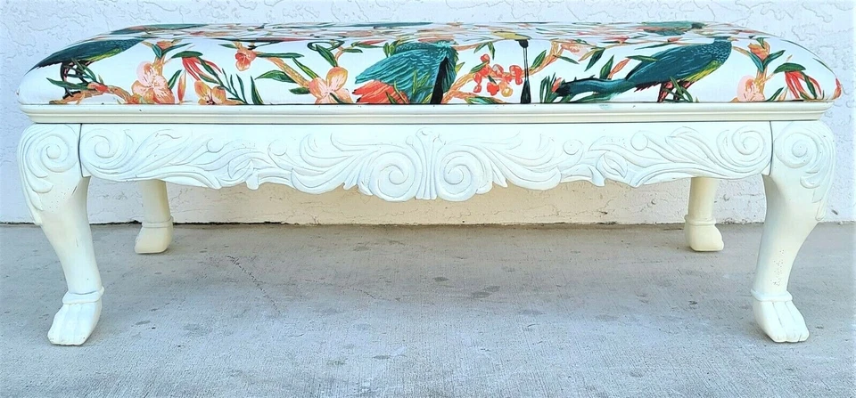 Banco de lino de madera maciza isla tropical estilo Luis XVI 50" Foto 4 de 4