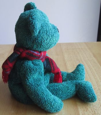 Ty Beanie Baby Bear Wallace - 1999 Green Bear with Scarf, Great