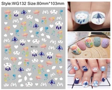 Rainbow Cloud Raindrops Nail Sticker Smiley Umbrella Rainy Summer Nail Decals