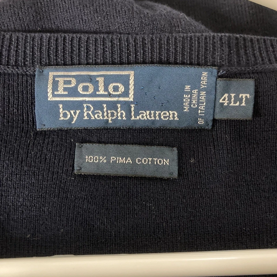 Polo Ralph Lauren Sweater Vest Pima Cotton Navy Blue V-Neck Mens 4LT - Imagem 2 de 4