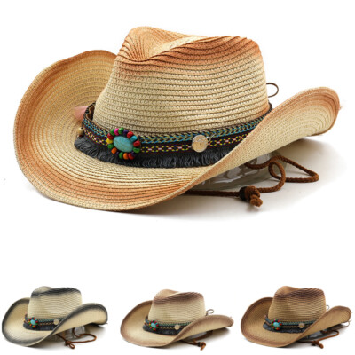 UK Straw Cowboy Hat Men Women Cowboy Hat Straw Sun Hat Beach