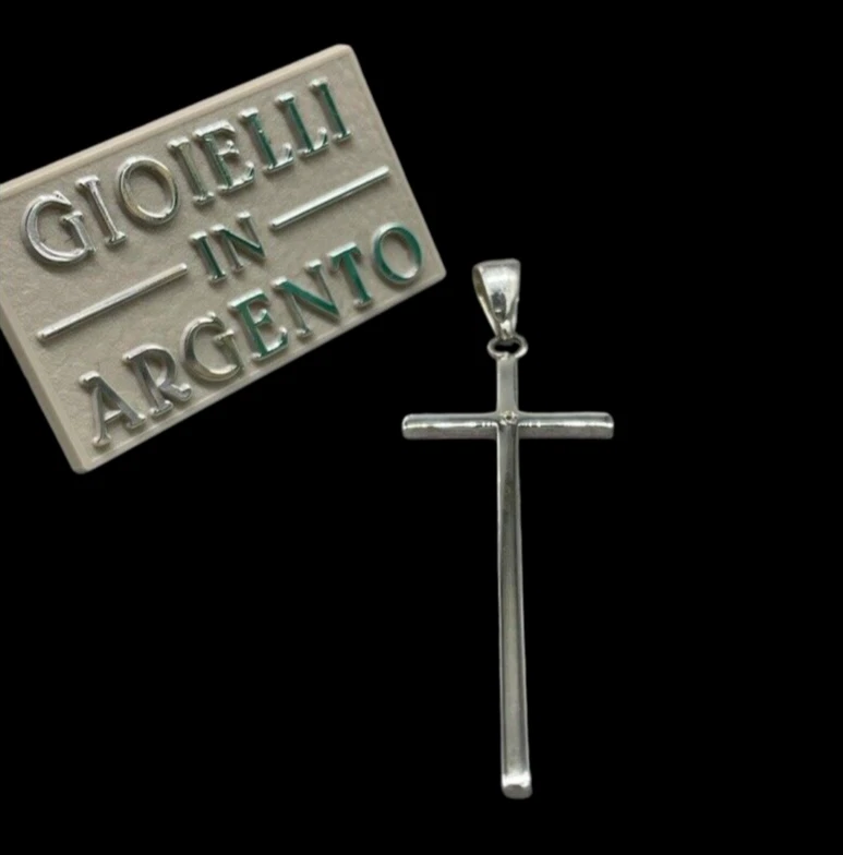 CIONDOLO CROCE IN ARGENTO 925 CON DIAMANTE AUTENTICO 0,02 CARATI DA UOMO E DONNA - Immagine 2 di 4