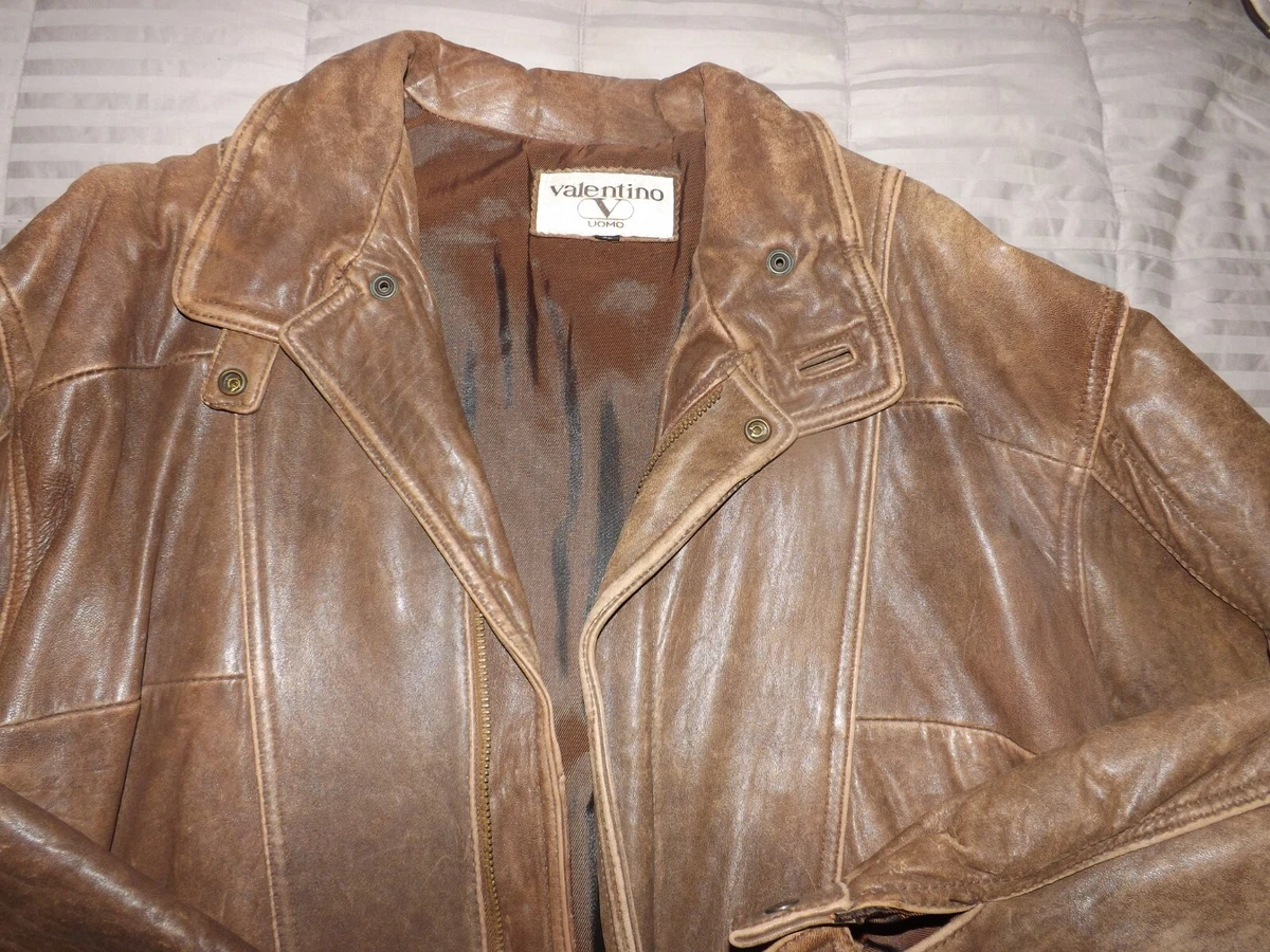 Vintage VALENTINO Men's Soft Brown Leather JACKET (Size XL