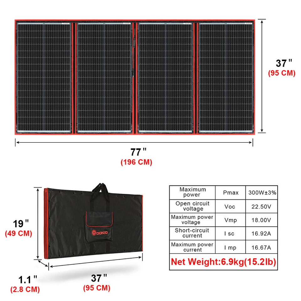 300w 12v Portable Foldable Solar Panel Kit For Camping/Caravan/Power station - Image 3 of 4