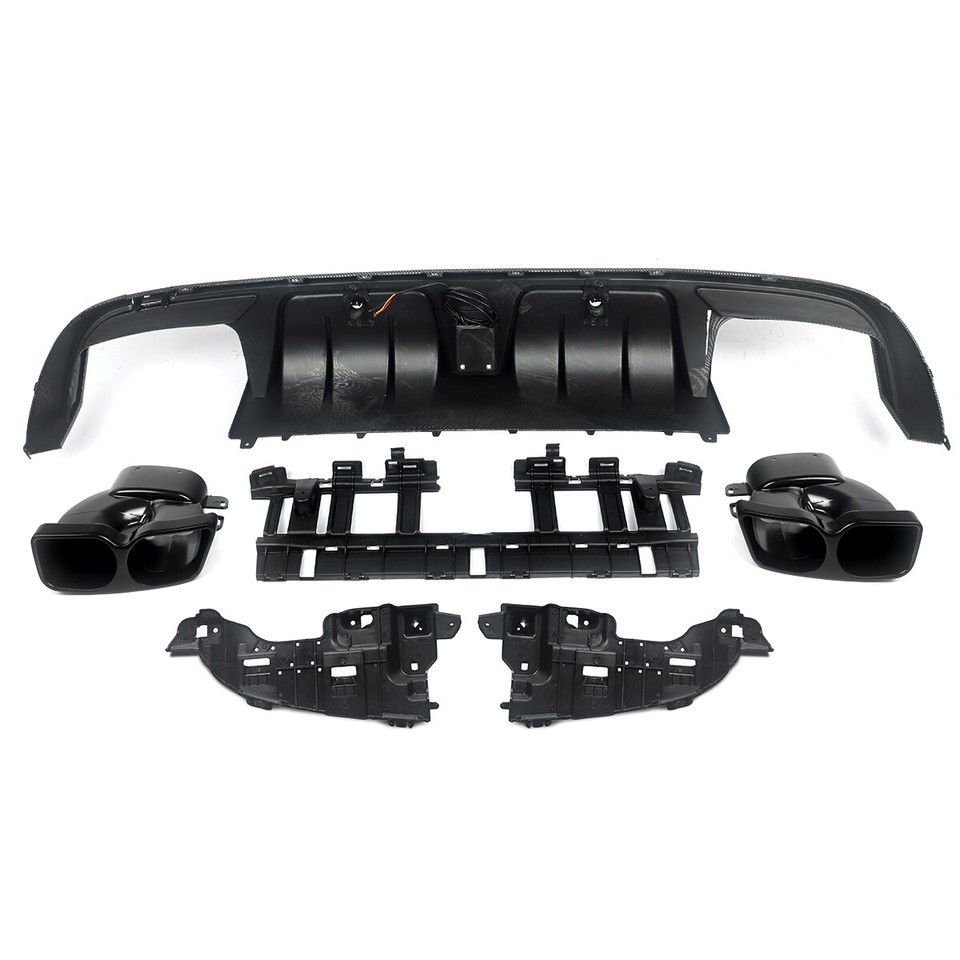 C43 Style Rear Bumper Diffuser + Round Chrome Exhaust Tips – For Mercedes W205 Coupe 2DR 2015-2021 (C180, C200, C300, C63 AMG)