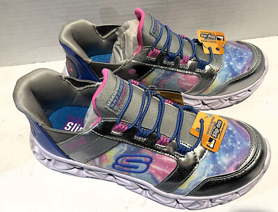 Skechers S Lights-Galaxy Light-Tie Dye Takeoff Slip-Ins Silver Kid SZ