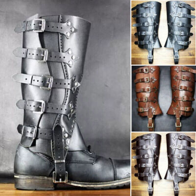 Medieval Gaiters Knight Faux Leather Shoes Cover Warrior Leg Armors Boot Covers 